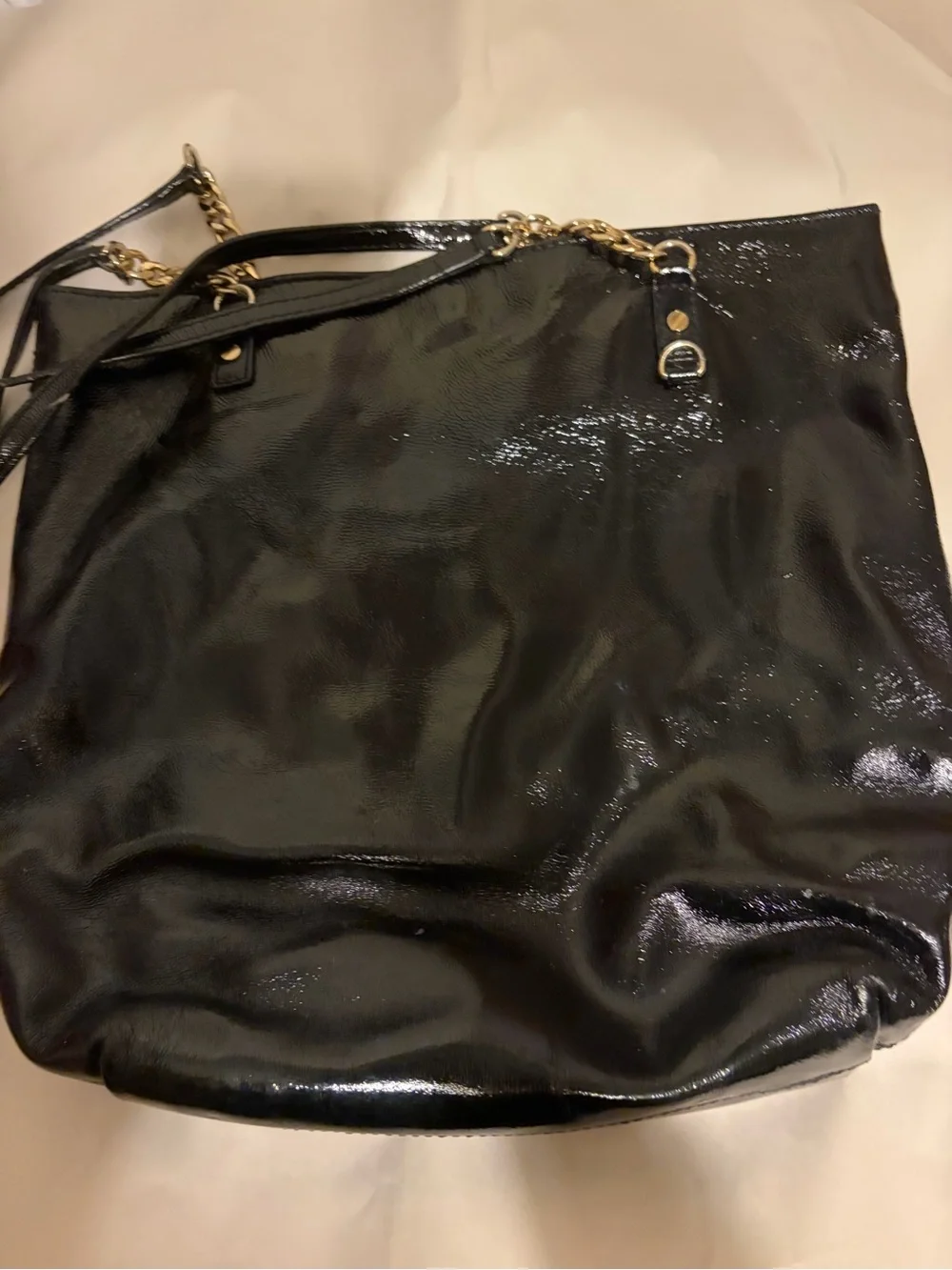 Michael Kors Black Patent Hobo with Gold Chain Accents